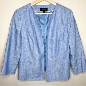 TALBOTS Blue Linen Open Front Blazer 3/4 Sleeves